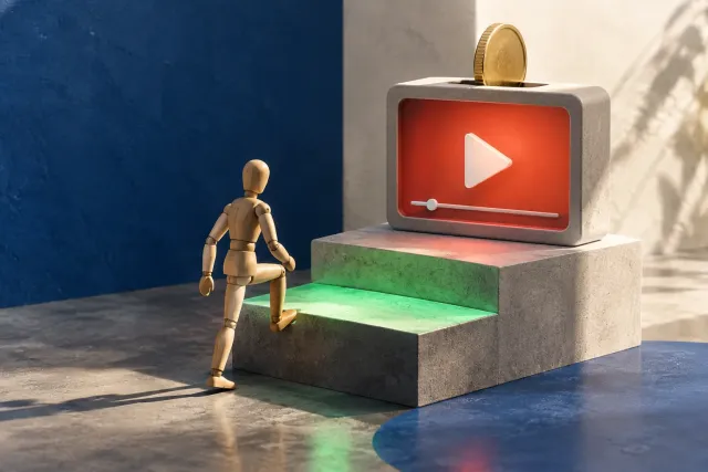 A two-step staircase leading up to a video player with a coin slot